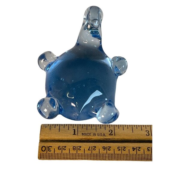 Vintage Blue Blown Art Glass Turtle Paperweight Sculpture - Picture 7 of 7